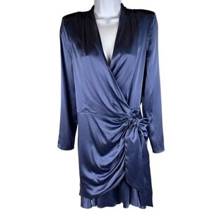 Veronica Beard Agatha Silk Wrap Dress Sz 8 Blue Satin Ruffle Mini